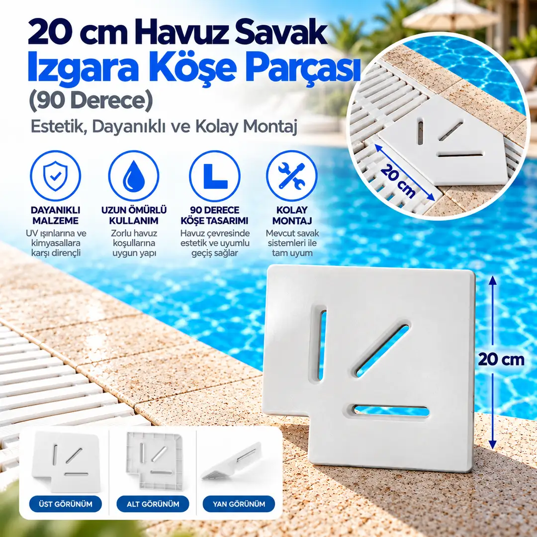 20 cm Havuz Savak Izgara Köşe Parçası (90 Derece)