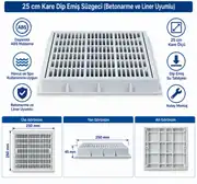 25 cm Kare Dip Emiş Süzgeci (Betonarme ve Liner Uyumlu) 1