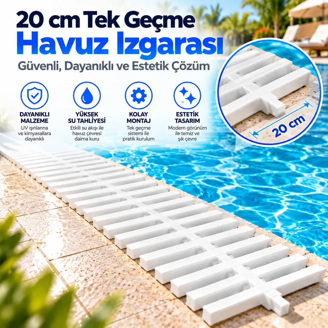 20 cm Tek Geçme Havuz Izgarası (Geniş Model)