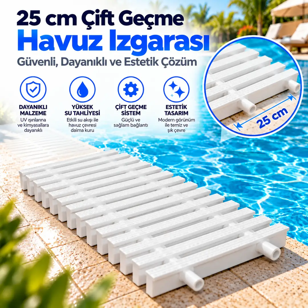 25 cm Çift Geçme Havuz Izgarası (Ekstra Güçlendirilmiş)